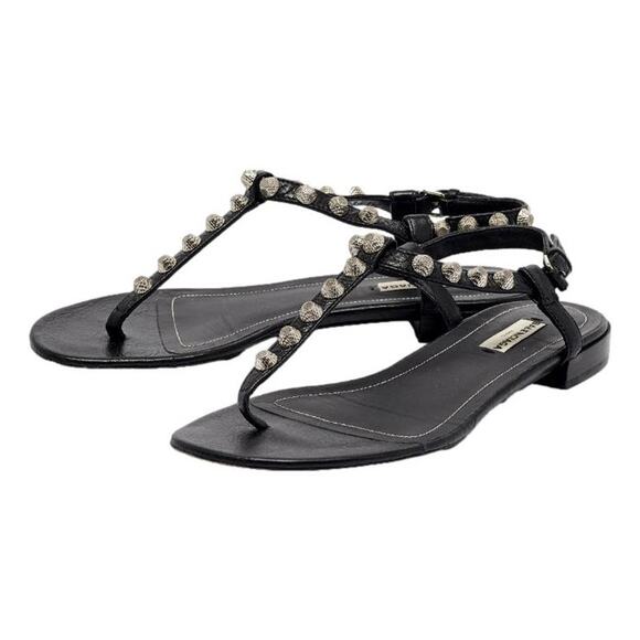 Balenciaga Black Leather Arena Studded Flat Sandals 38.5 8 - Picture 1 of 10
